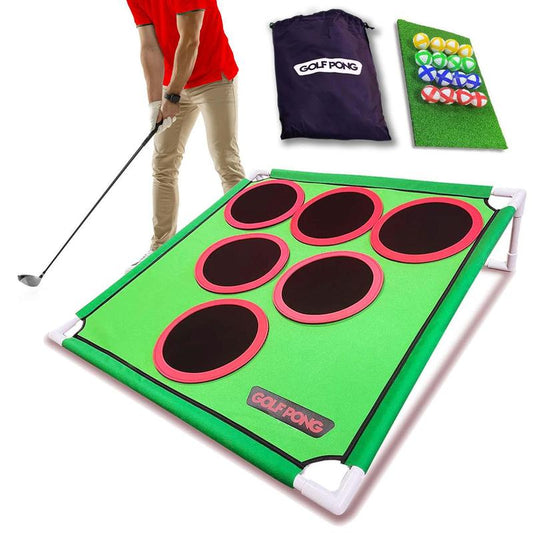 Golf Pong Game Set | Indoor & Outdoor Golf Beer Pong - Includes 16 Velcro Balls, Chipping Mat & Carrying Case | Fun Game for Adults - NO CLUB INCLUDED