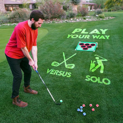 Golf Pong Game Set | Indoor & Outdoor Golf Beer Pong - Includes 16 Velcro Balls, Chipping Mat & Carrying Case | Fun Game for Adults - NO CLUB INCLUDED