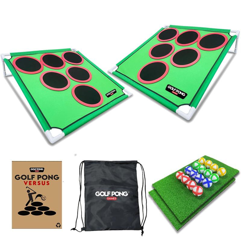 Golf Pong Game Set | Indoor & Outdoor Golf Beer Pong - Includes 16 Velcro Balls, Chipping Mat & Carrying Case | Fun Game for Adults - NO CLUB INCLUDED