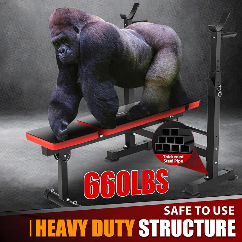 【Fathersdaygift】Oppsdecor 8 in 1 Foldable Weight Bench Set with Squat Rack, Adjustable Bench Press,Flat Incline Decline Sit up Bench with Removable Foot Catch & Elastic Ropes