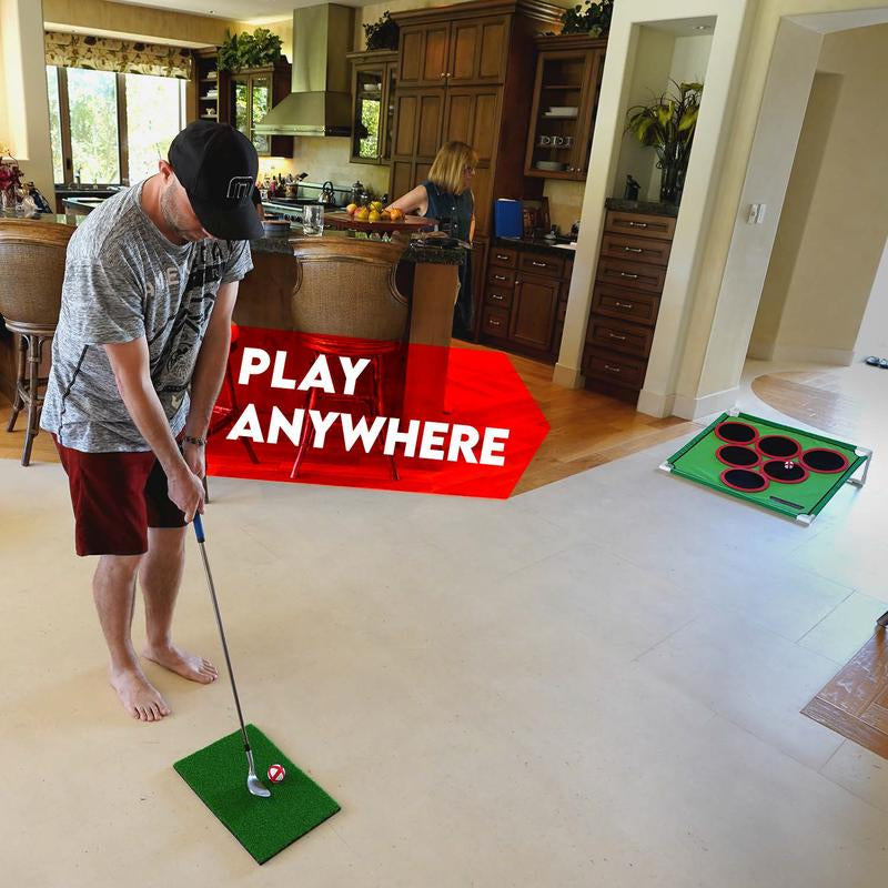 Golf Pong Game Set | Indoor & Outdoor Golf Beer Pong - Includes 16 Velcro Balls, Chipping Mat & Carrying Case | Fun Game for Adults - NO CLUB INCLUDED
